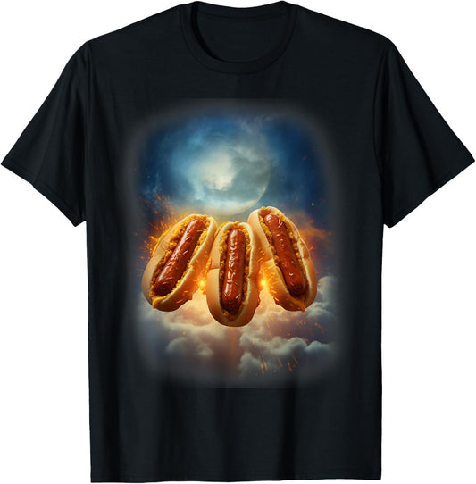 3 Hotdogs Howling At Moon Funny Cursed Weird T-Shirt