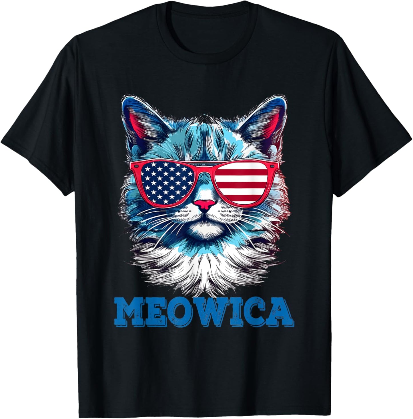 Patriotic Cat Sunglasses American Flag 4th of July Meowica T-Shirt