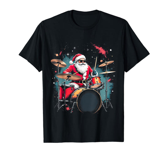Drummer Santa Playing Drums Funny Christmas Music Lover Boys T-Shirt