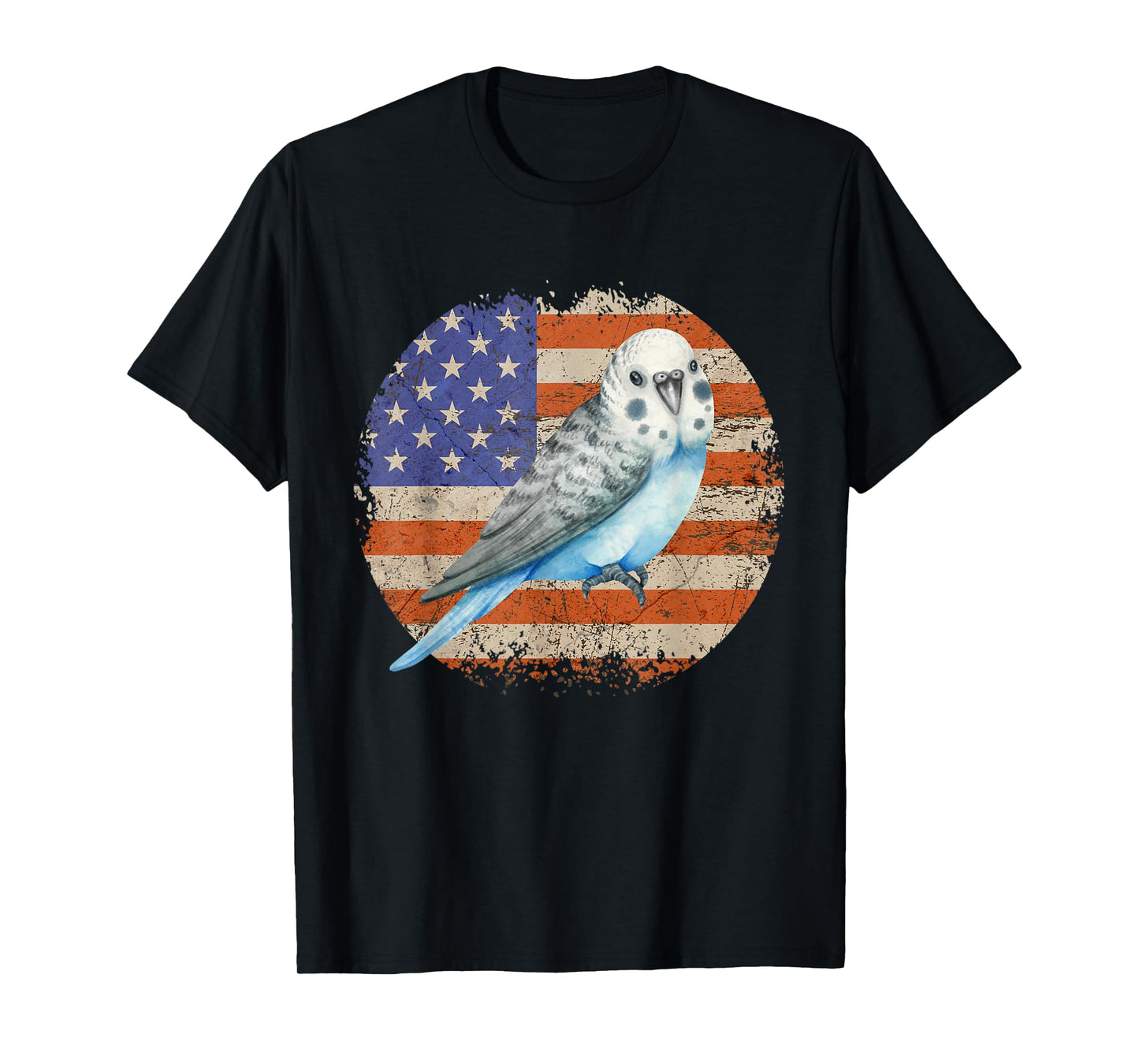 Parakeet Budgie Retro Grunge Patriotic American US Flag T-Shirt