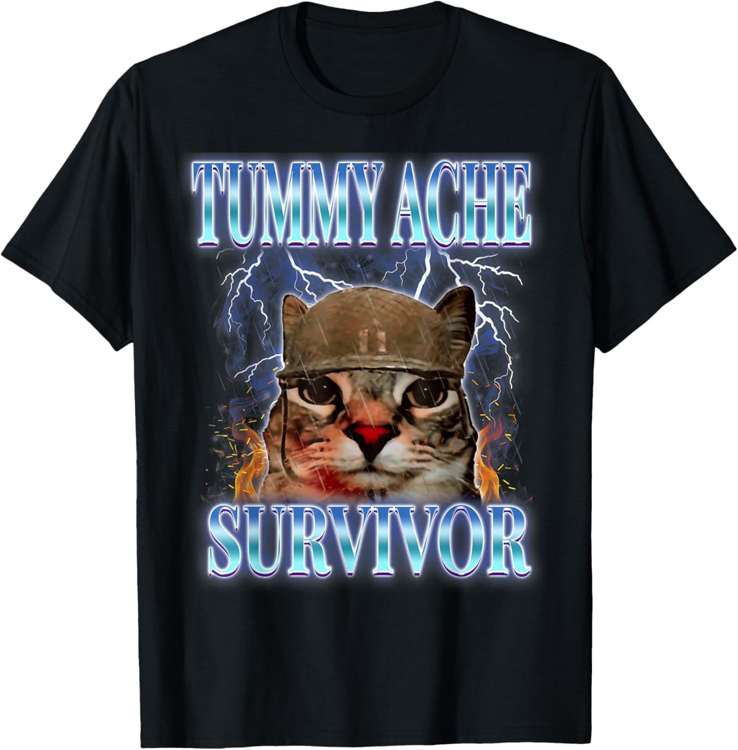 Tummy Ache Survivor Cat Meme Funny Saying Cats Animals T-Shirt