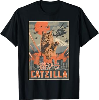 Catzilla Cat Retro Design Funny Cat Gifts For Men Women Kids T-Shirt