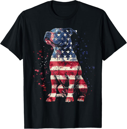 Patriotic Pitbull American Flag 4th Of July Dog Pitbull Dad T-Shirt