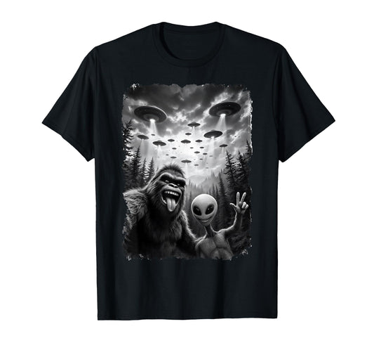 Funny Bigfoot and Alien Sasquatch Bruh Selfie T-Shirt