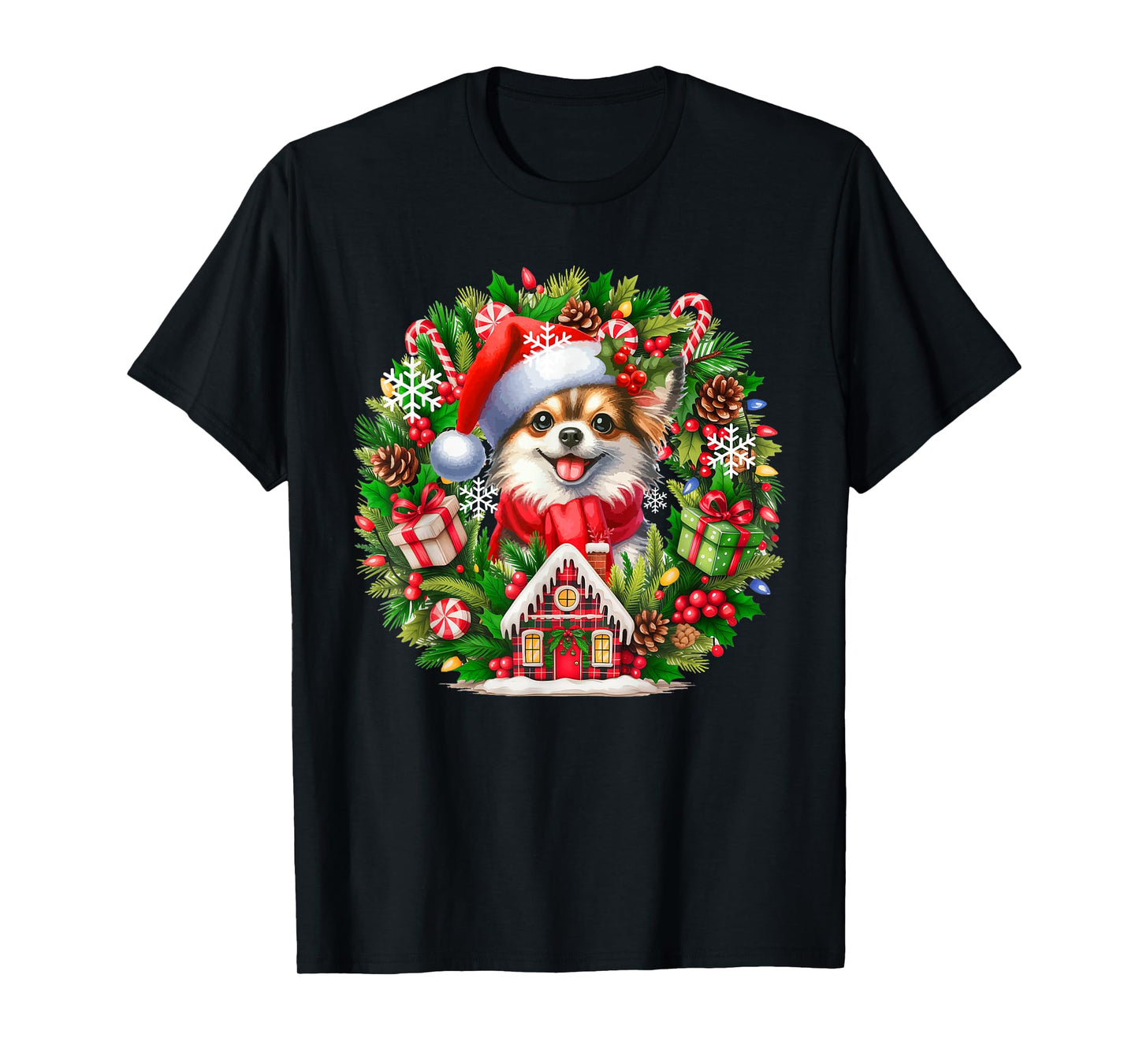 Santa Chihuahua Christmas Floral Circle Matching Owner Kids T-Shirt