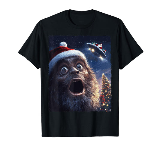 Funny Bigfoot Sasquatch Selfie Santa Ufo Xmas Christmas T-Shirt
