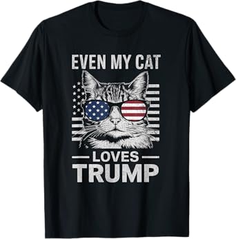 Cat Sunglasses USA Flag Even My Cat Loves Trump T-Shirt