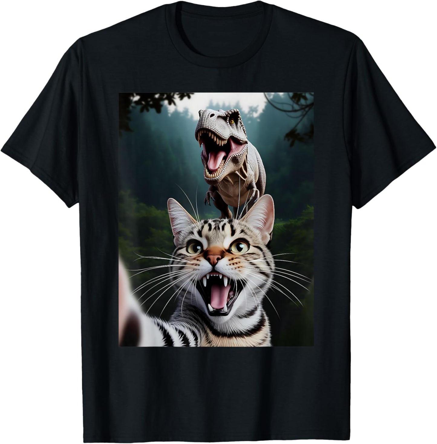 Cat Selfie with T-Rex Dino Funny Cat Gifts Men Women Kids T-Shirt