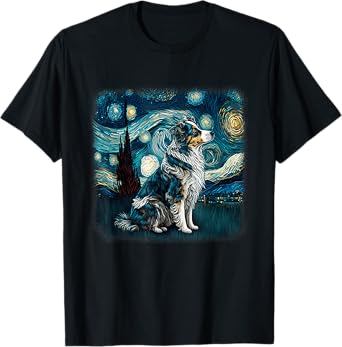 Dog in starry night van gogh aussie mini Australian Shepherd T-Shirt