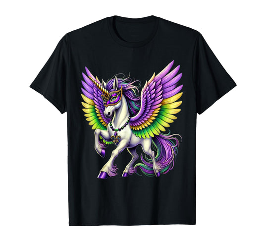 Awesome Apparel Unicorn Mardi Gras T-Shirt - Multicolor, Small, Short Sleeve, Cotton 50% Polyester 50%, Unisex, Girls, All Seasons