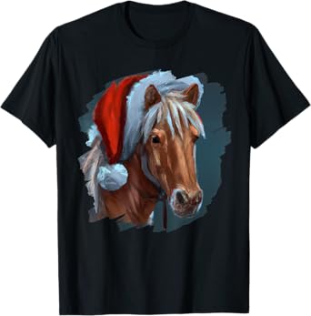 Horse Wearing Santa Claus Hat Horseback Riding Christmas T-Shirt