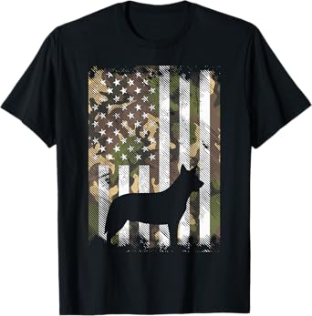 Camo US American Flag Heeler Animal Cattle Dog Patriot Gift T-Shirt
