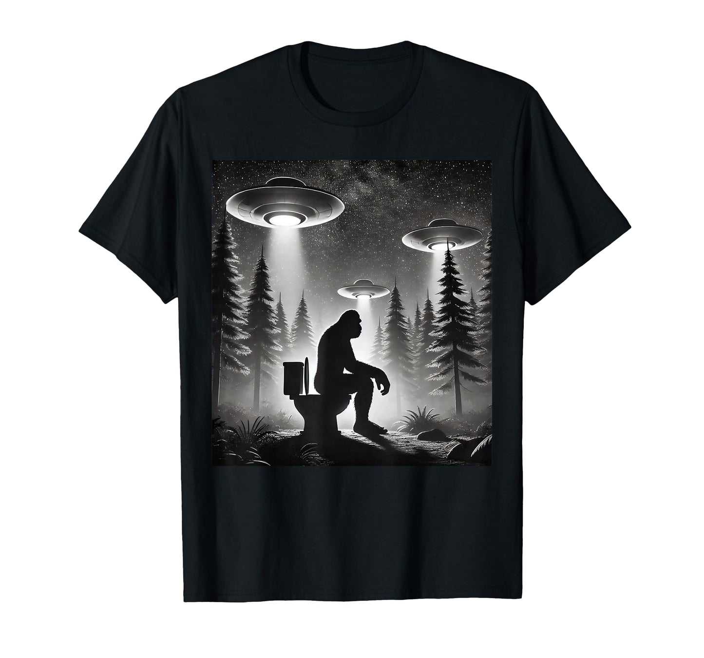 Funny Bigfoot Sasquatch Taking a Dump Alien UFOs T-Shirt