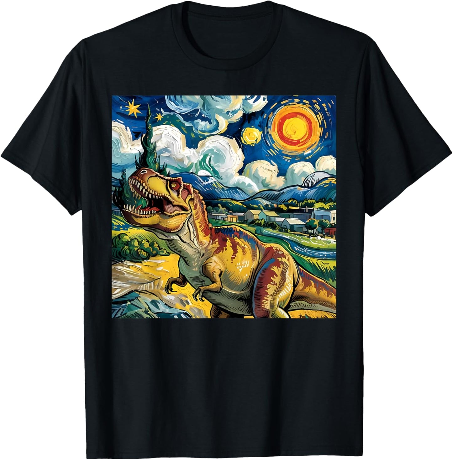 Dino Van Gogh Style Starry Night T rex Dinosaur Artistic T-Shirt