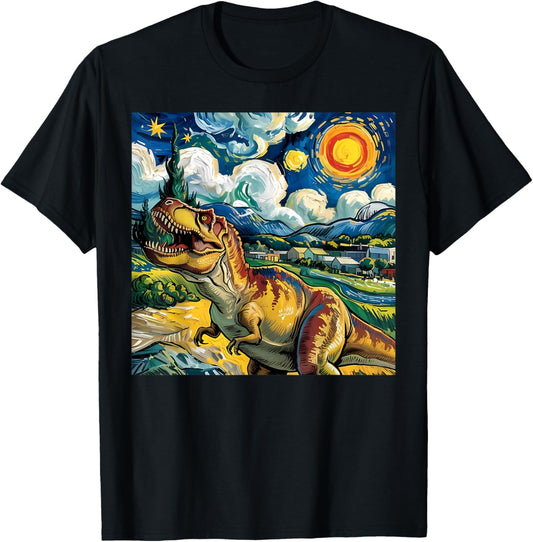 Dino Van Gogh Style Starry Night T rex Dinosaur Artistic T-Shirt