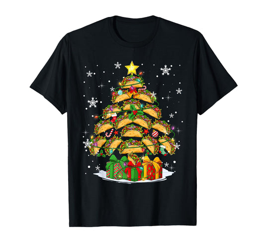 Funny Tacos Christmas Tree Lights Mexican Food Lover Xmas T-Shirt