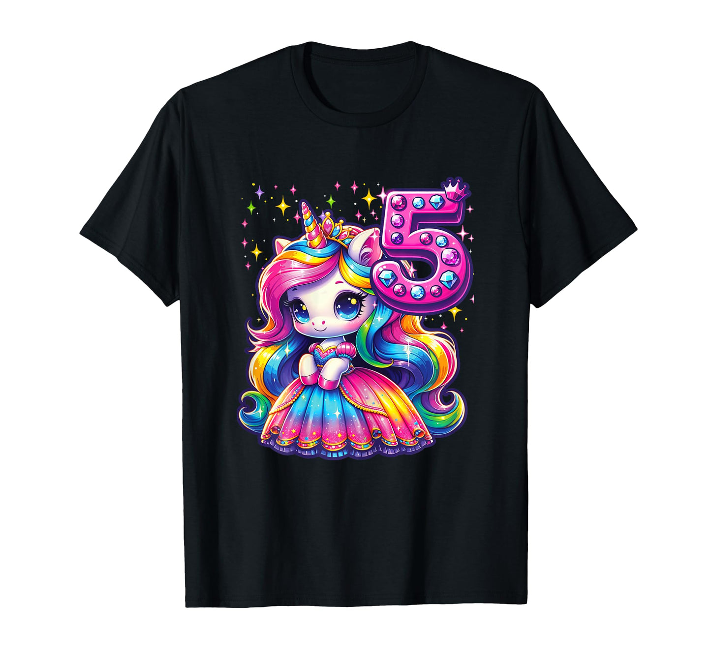 Unicorn Princess 5th Birthday 5 Year Old Party Girl Outfit T-Shirt