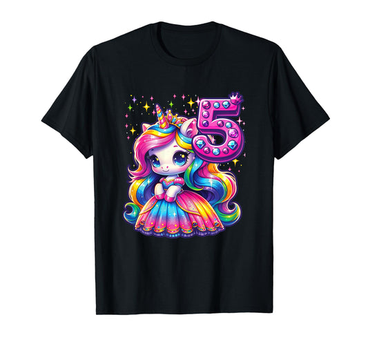 Unicorn Princess 5th Birthday 5 Year Old Party Girl Outfit T-Shirt