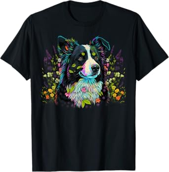 Cute Flower summer Floral Border Collie T-Shirt