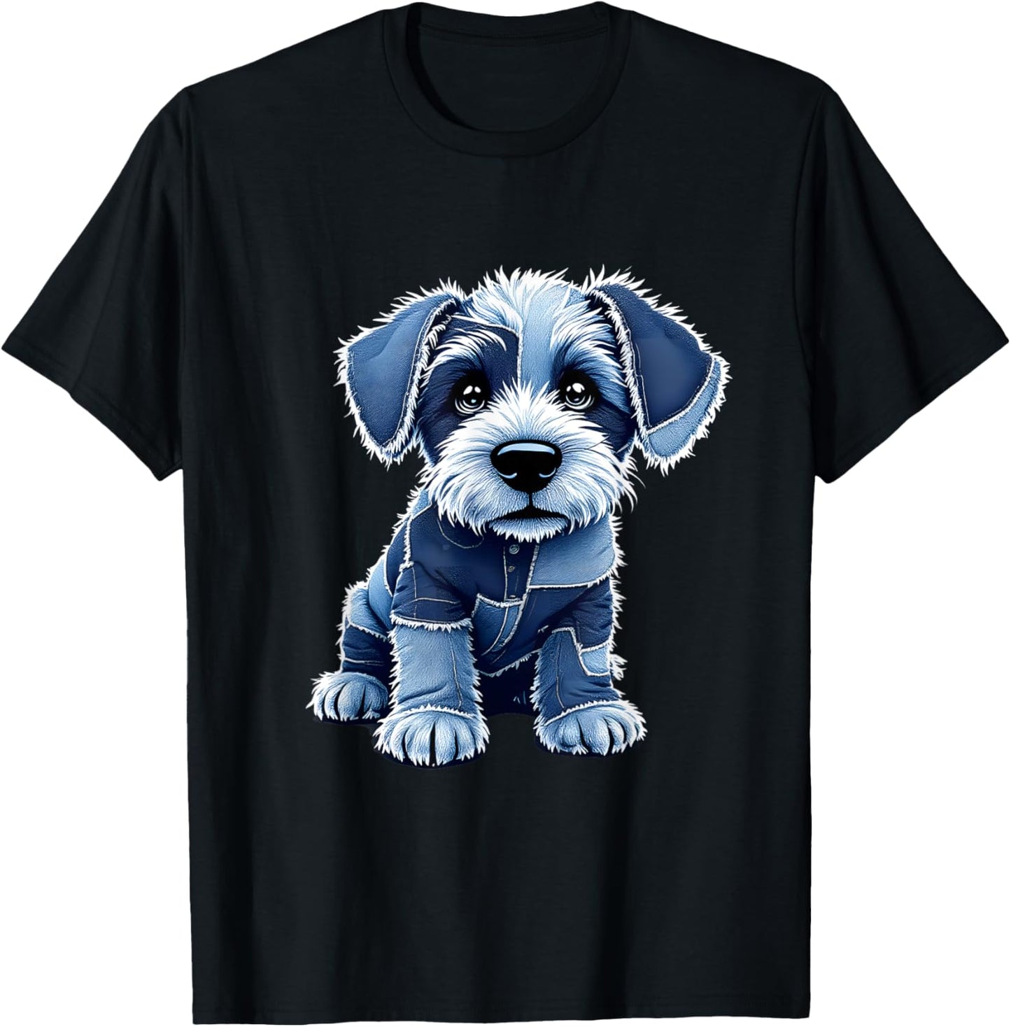 Dog Pattern Denim Patchwork Graphic T-Shirt