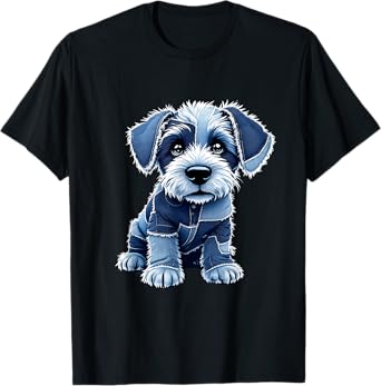 Dog Pattern Denim Patchwork Graphic T-Shirt
