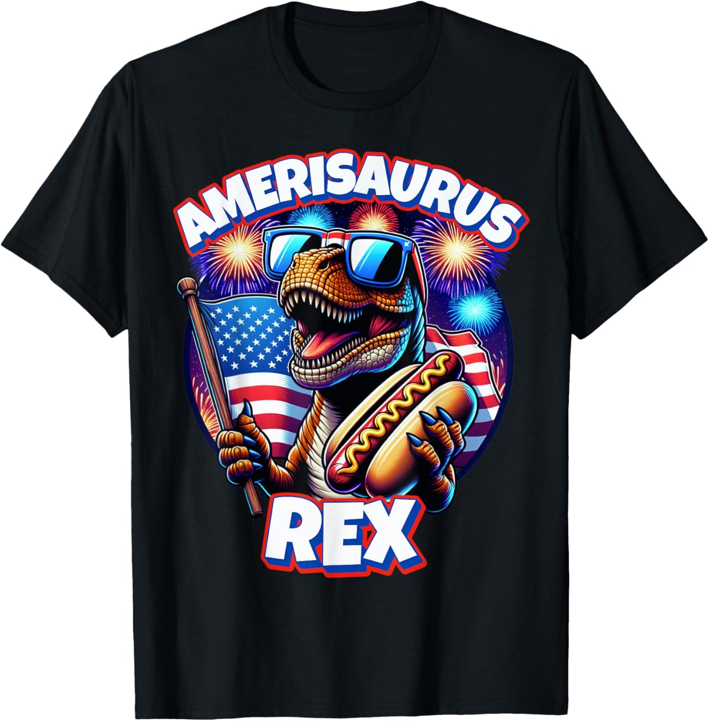 Amerisaurus Rex Shirt Funny 4th of July Dinosaur Kids Men T-Shirt