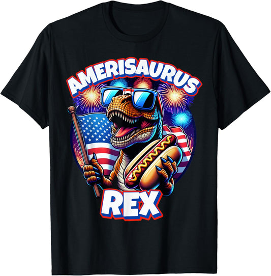 Amerisaurus Rex Shirt Funny 4th of July Dinosaur Kids Men T-Shirt