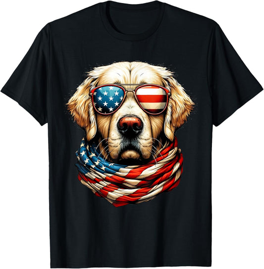Golden Retriever American Flag Patriotic Dog 4th of July T-Shirt