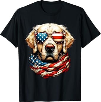 Golden Retriever American Flag Patriotic Dog 4th of July Men Women Kids T-Shirt