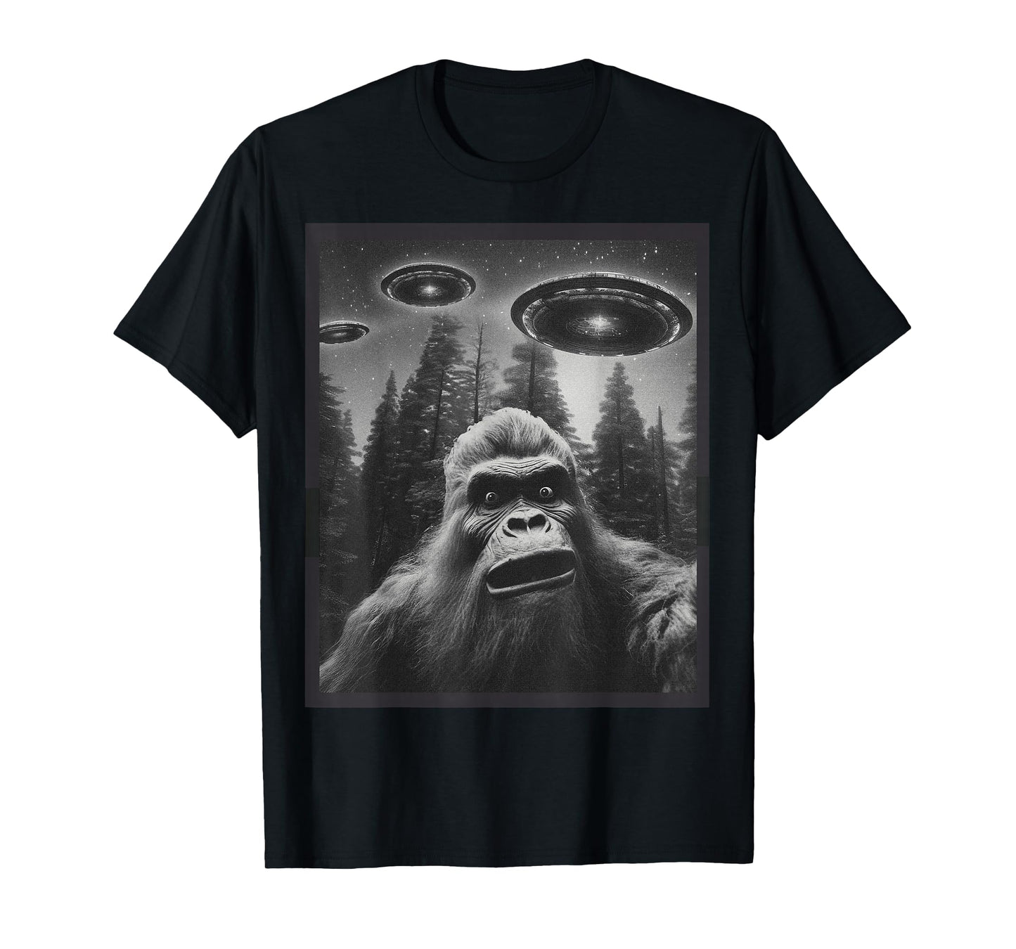 CAT Funny Graphic Tee For Men Women Bigfoot Sasquatch Alien UFO T-Shirt