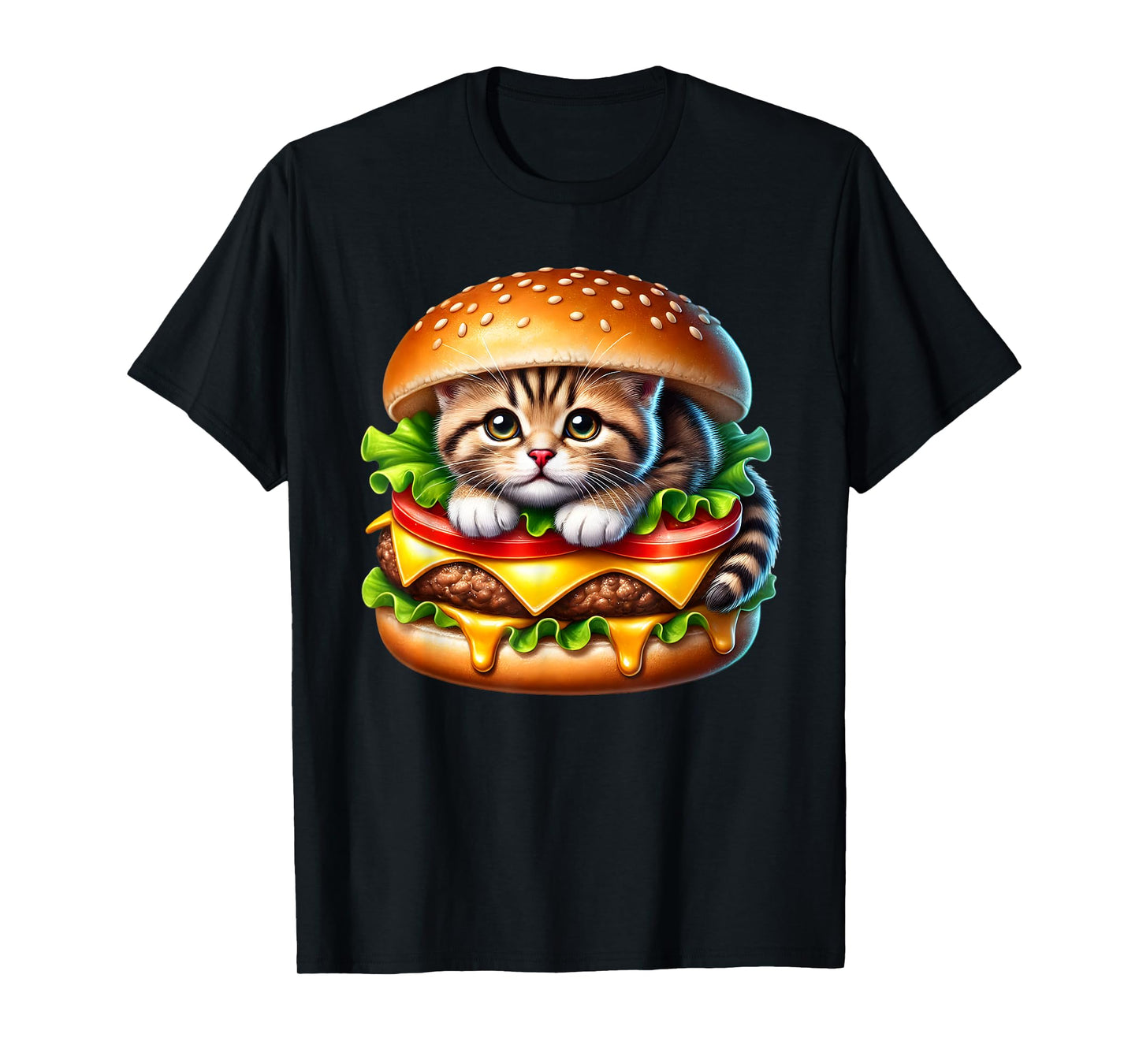 Funny Fast Food Cat Burger Lover Cute Cats Cheeseburger T-Shirt for Men Women Kids