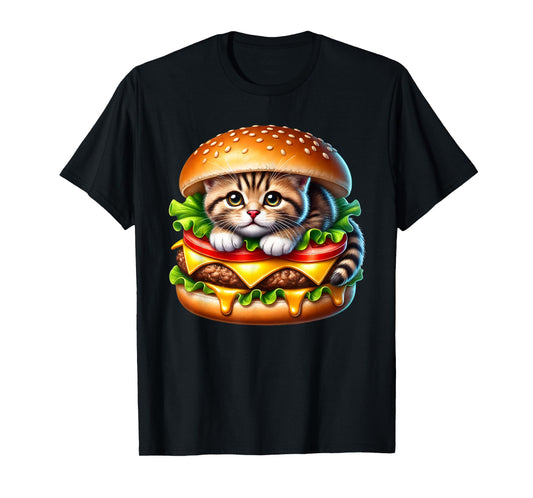 Funny Fast Food Cat Burger Lover Cute Cats Cheeseburger T-Shirt for Men Women Kids
