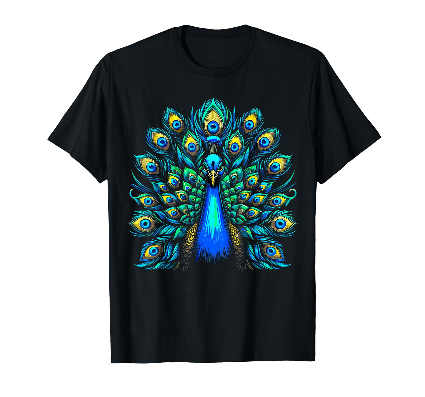 Blue Peacock Colorful Teal Feathers Bird T-Shirt