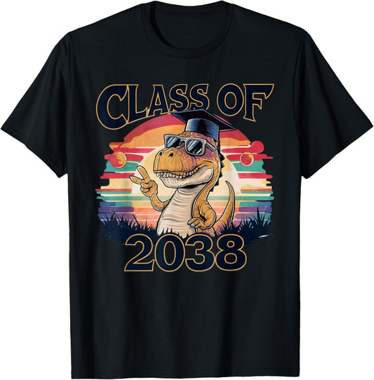 Class of 2038 Dinosaur Peace sign hand Graduation retro T-Shirt