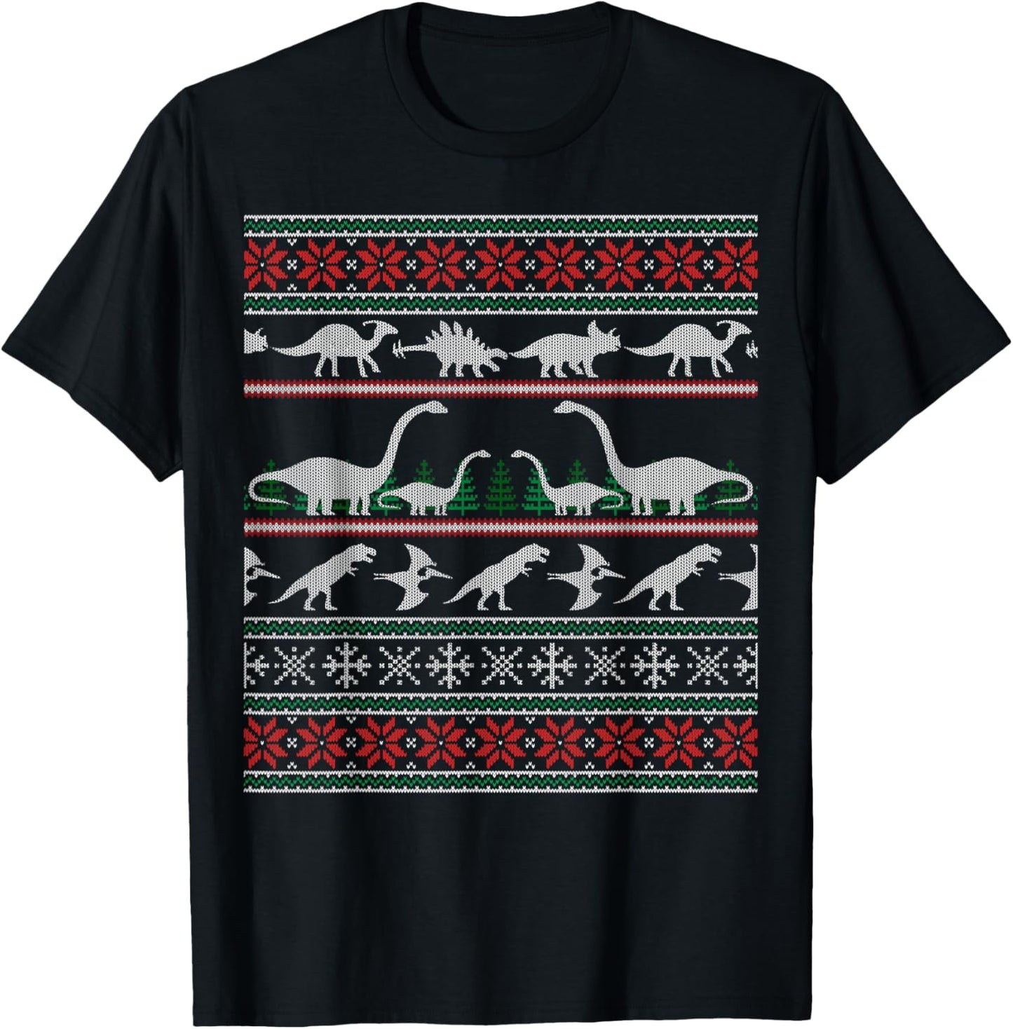 Dinosaur Ugly Christmas Sweater Style Shirt T-rex Sauropod T-Shirt