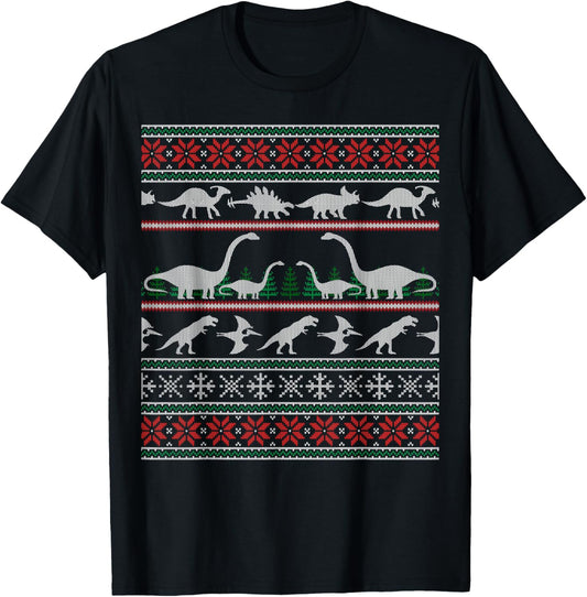 Dinosaur Ugly Christmas Sweater Style Shirt T-rex Sauropod T-Shirt