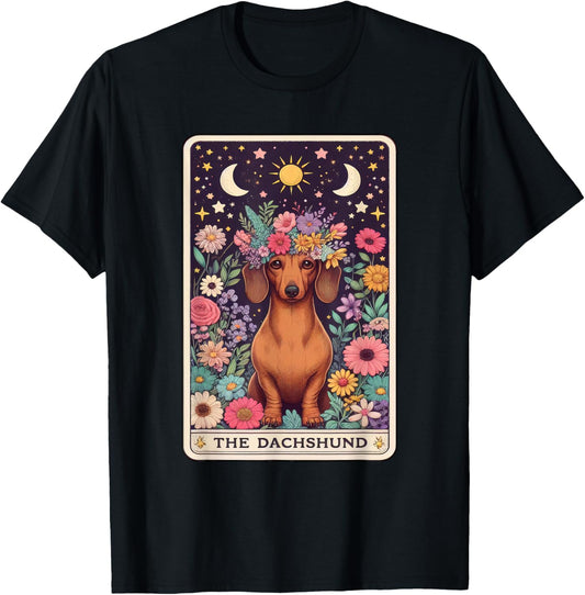 Funny Dog Owner Tarot Card The Dachshund Mystic Occult T-Shirt