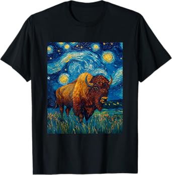 Bison Buffalo - Van Gogh Style - Starry Night Graphic T-Shirt