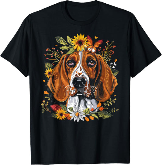American English Coonhound Dog Floral Sunflower Cottagecore T-Shirt