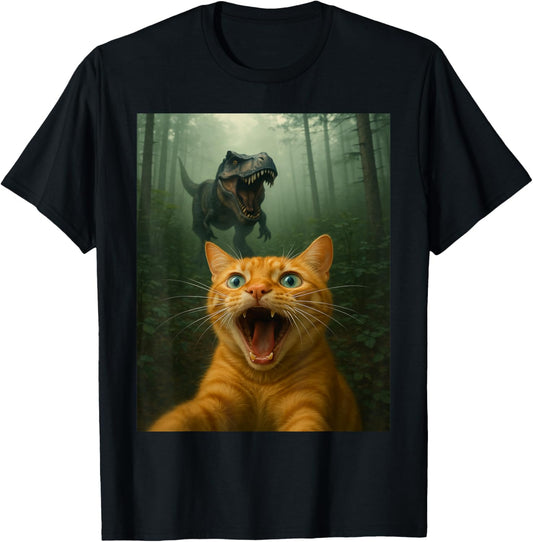 Cat Selfie With T-Rex Dinosaur T-Shirt