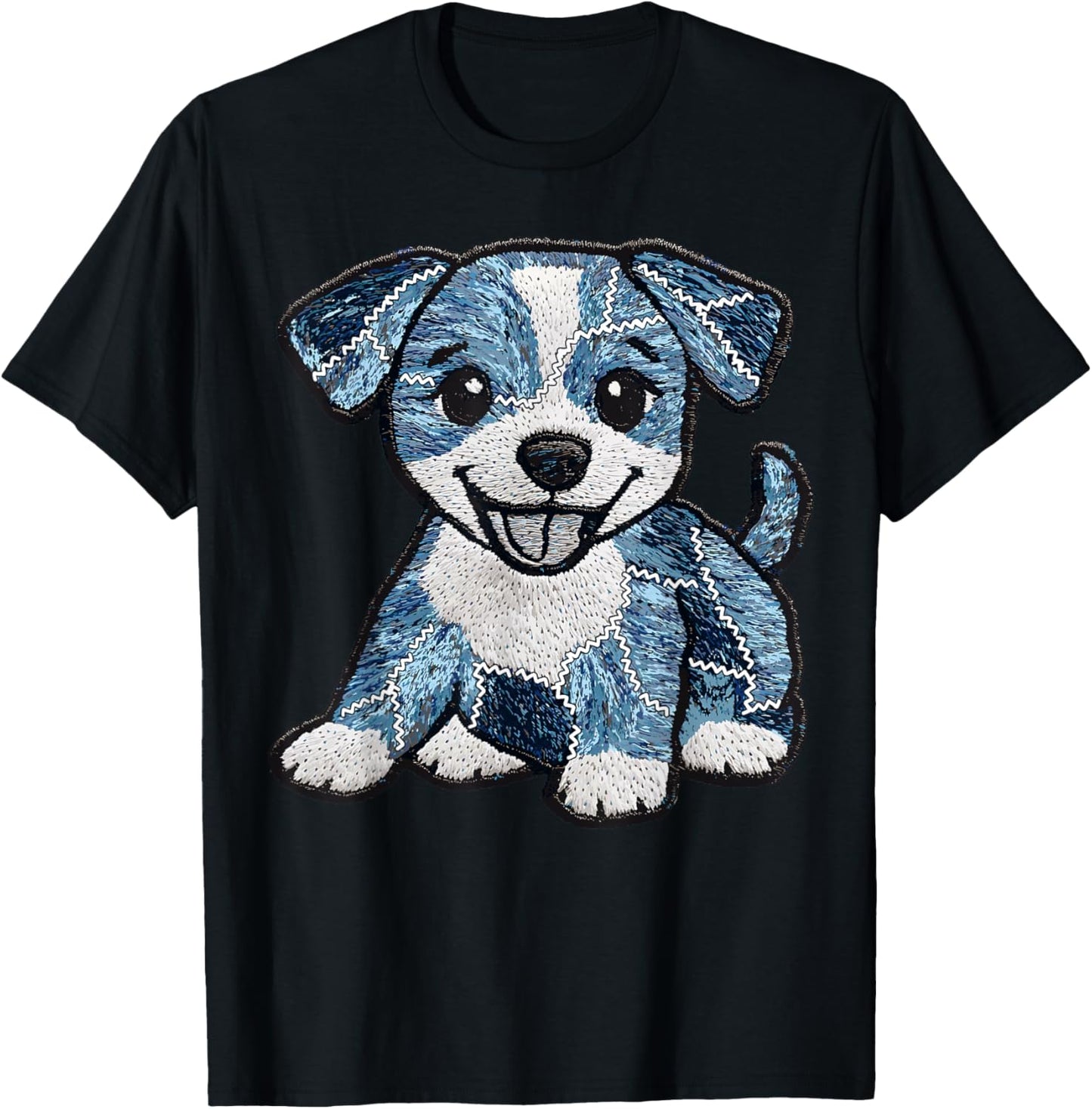 Denim Patch Animal Dog Print T-Shirt