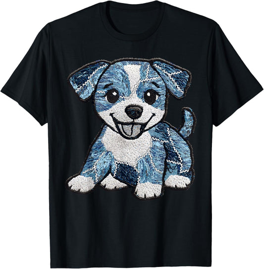 Denim Patch Animal Dog Print T-Shirt
