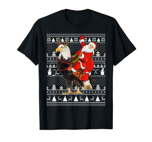 Bald Eagle Bird Lover Santa Riding Bald Eagle Ugly Christmas T-Shirt
