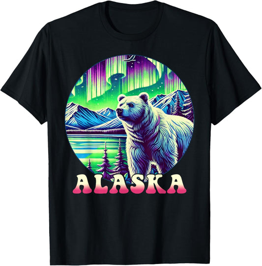 Alaska Northern Lights Aurora Viewing Alaska Vacation Bear T-Shirt