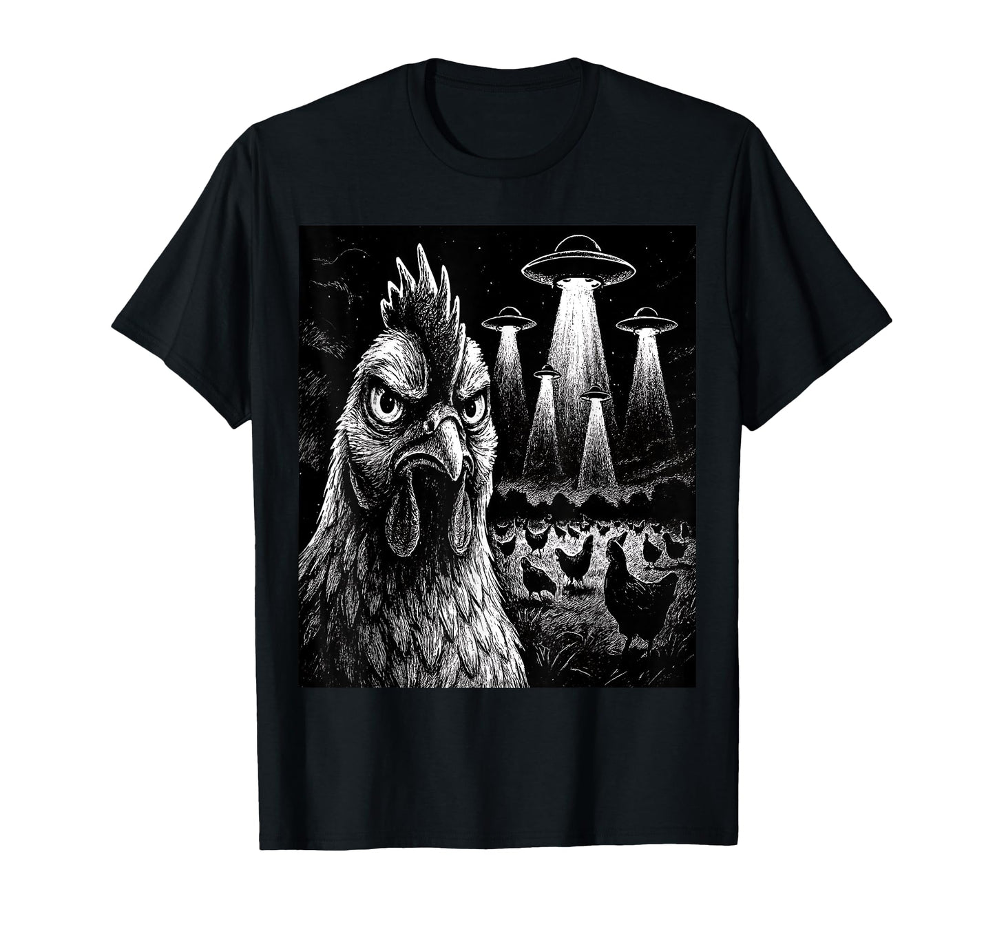 Funny Chicken Rooster Selfie Chicken with Weird Aliens T-Shirt