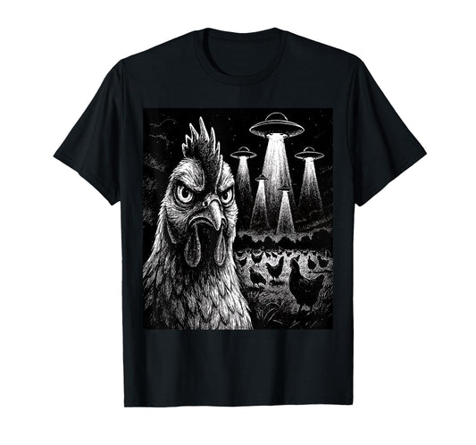 Funny Chicken Rooster Selfie Chicken with Weird Aliens T-Shirt