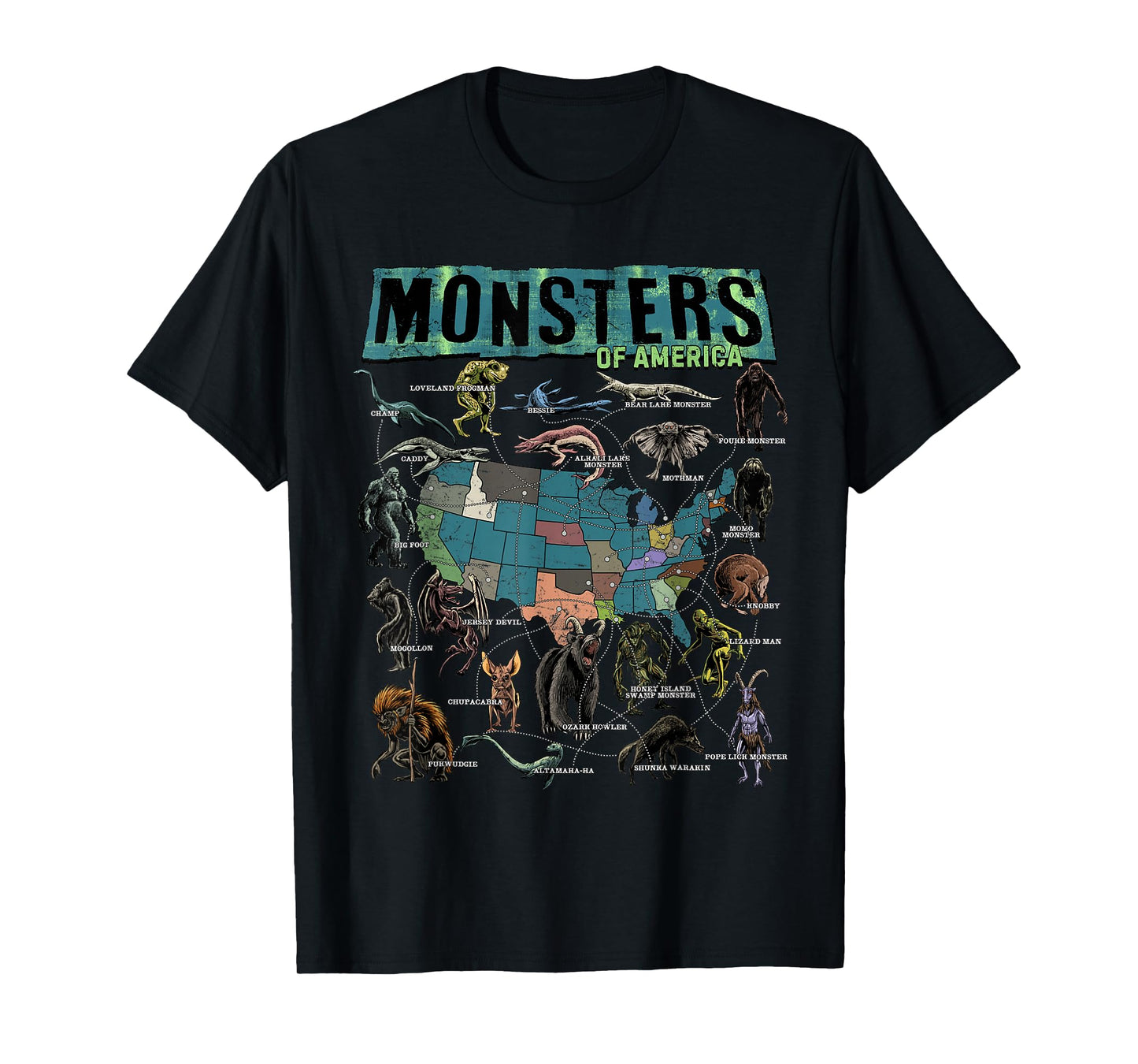 Cryptid Monsters of America Folklore Creature Cryptozoology T-Shirt