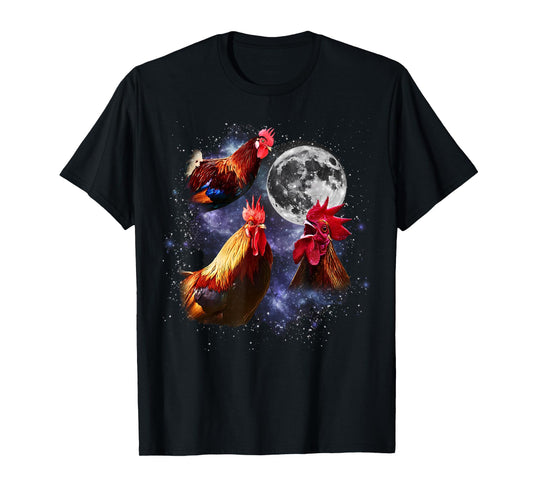 Vintage Three Roosters Howling at the Moon Funny Farm Animal T-Shirt