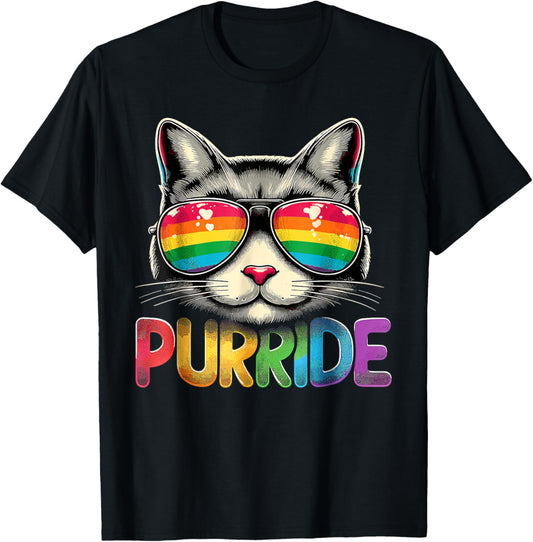 Funny Cat Gay Pride T Shirt Rainbow Sunglasses LGBTQ LGBT T-Shirt