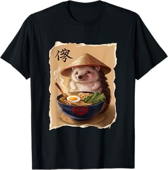 Hedgehog Men Woman Kawaii Eating Ramen Japanese Hedgehog T-Shirt